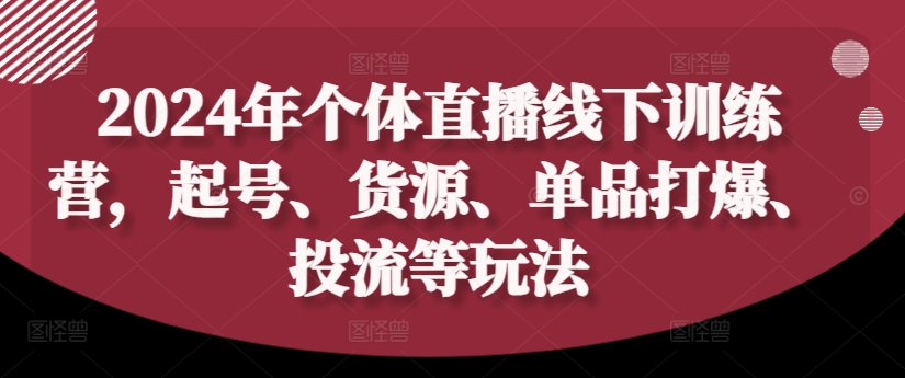 2024年个人直播间夏令营，养号、一手货源、品类打穿、投流等玩法-创业资源网