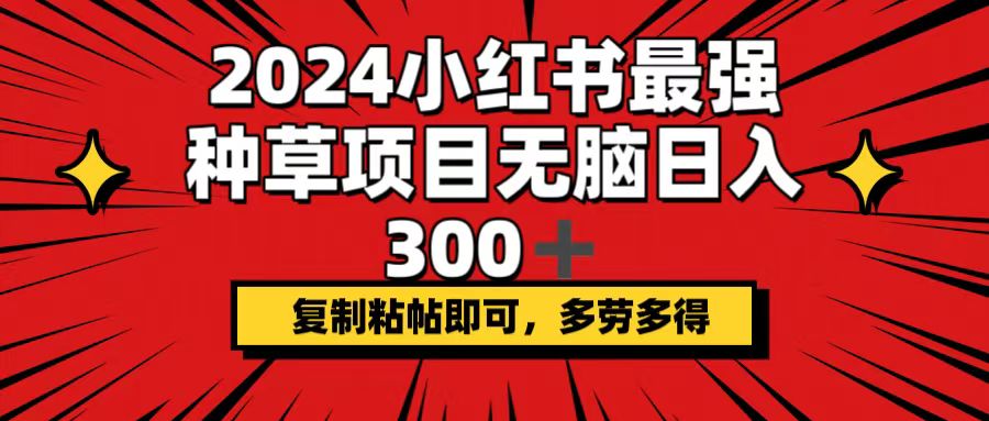 2024小红书最强种草项目，无脑日入300+，复制粘帖即可，多劳多得-创业资源网