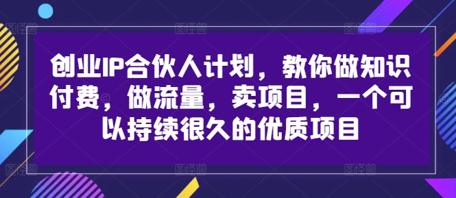 自主创业IP合伙人计划，手把手带你社交电商，做流量，卖项目，一个可以持续很久的优质企业-创业资源网