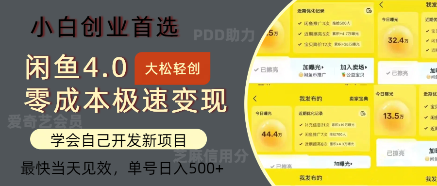 闲鱼0成本极速变现项目，多种变现方式 单号日入500+最新玩法-创业资源网