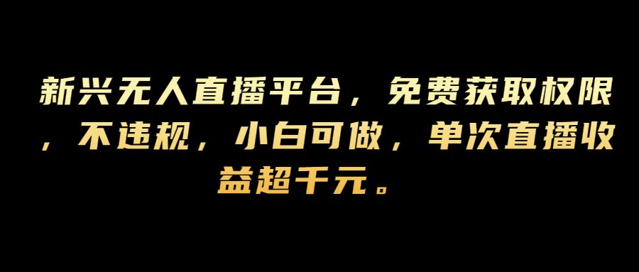 新兴无人直播平台，免费获取权限，不违规，小白可做，单次直播收益超千元-创业资源网