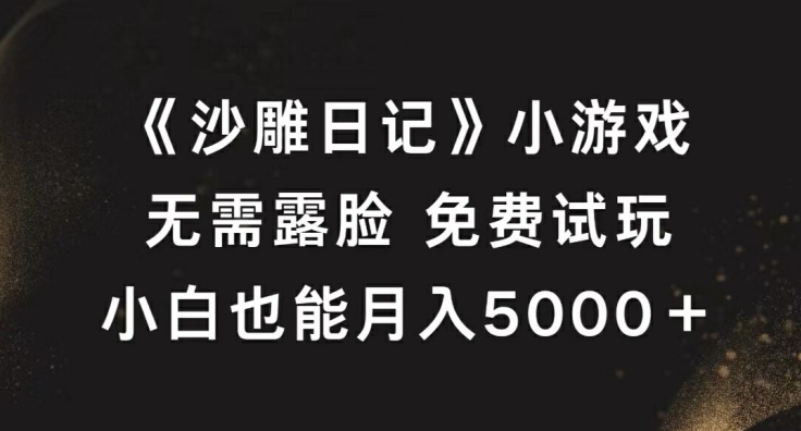 《沙雕日记》小游戏，无需露脸免费试玩，小白也能月入5000+【揭秘】-创业资源网