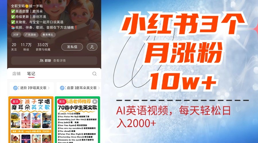 小红书三个月涨粉10W，AI英语视频0成本制作，每天轻松日入2000+-创业资源网