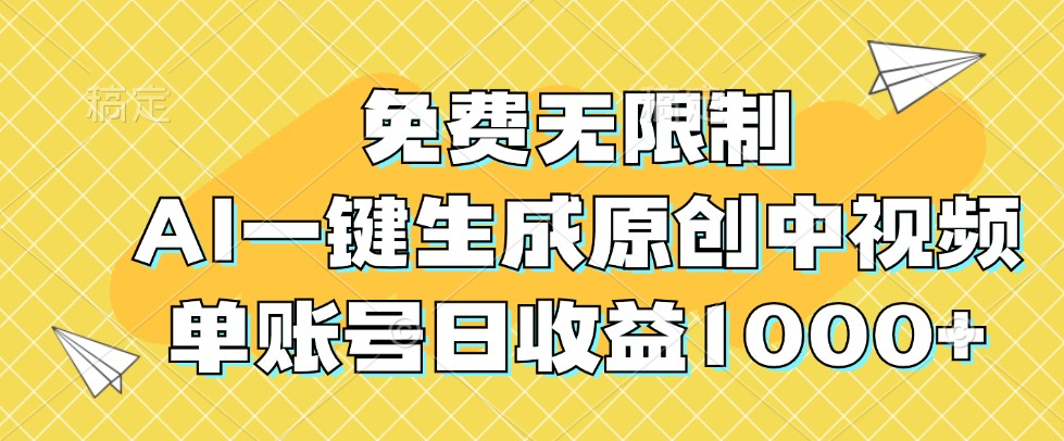 免费无限制，AI一键生成原创中视频，单账号日收益1000+-创业资源网