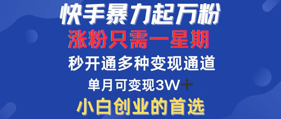 快手暴力起万粉，涨粉只需一星期，多种变现模式，直接秒开万合，小白创…-创业资源网