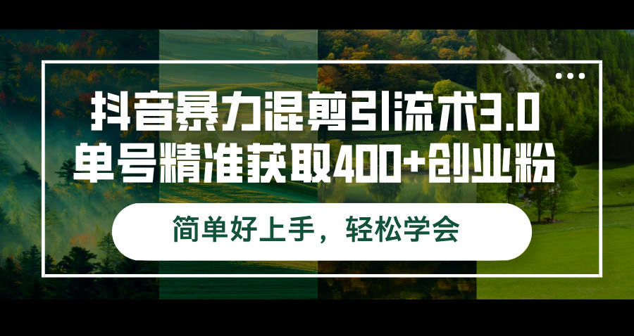 抖音暴力混剪引流术3.0单号精准获取400+创业粉简单好上手，轻松学会-创业资源网