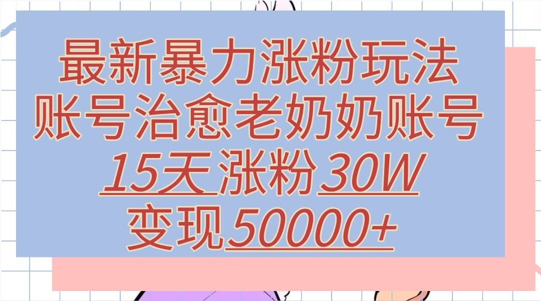 最新暴力涨粉玩法，治愈老奶奶账号，15天涨粉30W，变现至少五位数+-创业资源网