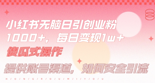 小红书无脑每日引流创业粉500+，小白每天只花半小时，躺赚长尾收益【揭秘】-创业资源网