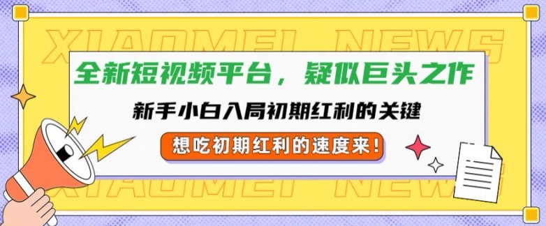 全新短视频平台，新手小白入局初期红利的关键，想吃初期红利的速度来-创业资源网