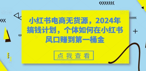 小红书电商无货源，2024年搞钱计划，个体如何在小红书风口赚到第一桶金-创业资源网