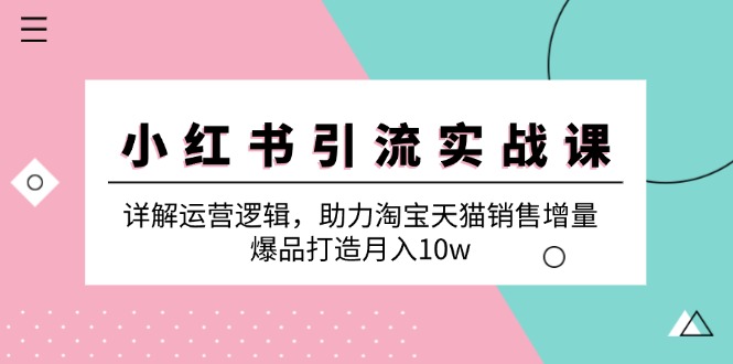 小红书引流实战课：详解运营逻辑，助力淘宝天猫销售增量，爆品打造月入10w-创业资源网