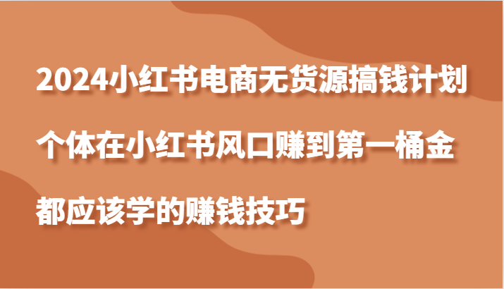 2024小红书电商无货源搞钱计划，个体在小红书风口赚到第一桶金应该学的赚钱技巧-创业资源网