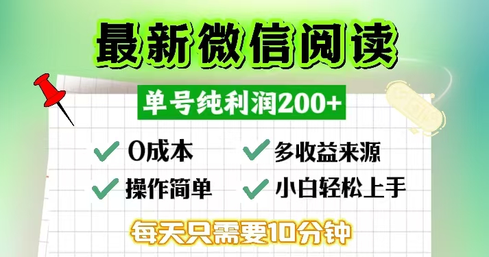 微信阅读最新玩法，每天十分钟，单号一天200+，简单0零成本，当日提现-创业资源网