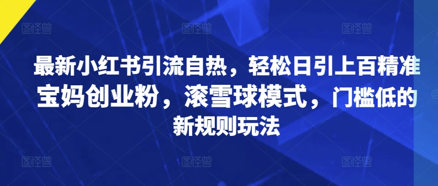 全新小红书引流自然，轻轻松松日引几百精确宝妈创业粉，稳赚方式，成本低的新规游戏玩法-创业资源网