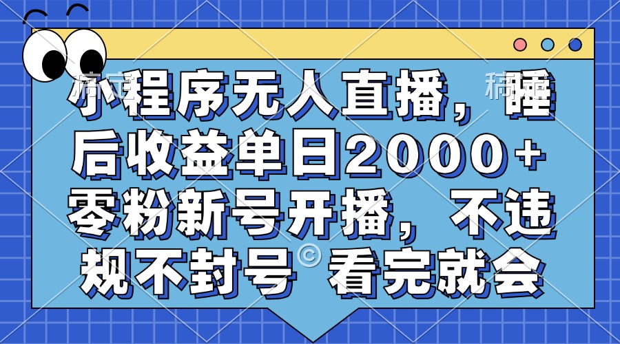 小程序无人直播，睡后收益单日2000+ 零粉新号开播，不违规不封号 看完就会-创业资源网