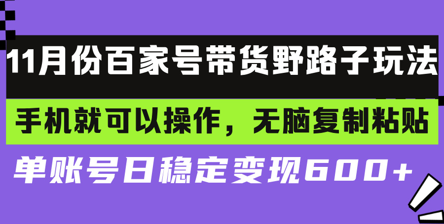 百家号带货野路子玩法 手机就可以操作，无脑复制粘贴 单账号日稳定变现…-创业资源网