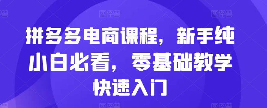 拼多多电商课程内容，初学者纯小白必读，零基础教学快速上手-创业资源网