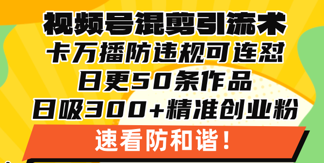 微信视频号剪辑引流技术，500万播放视频引流方法17000自主创业粉，使用方便当日懂得-创业资源网