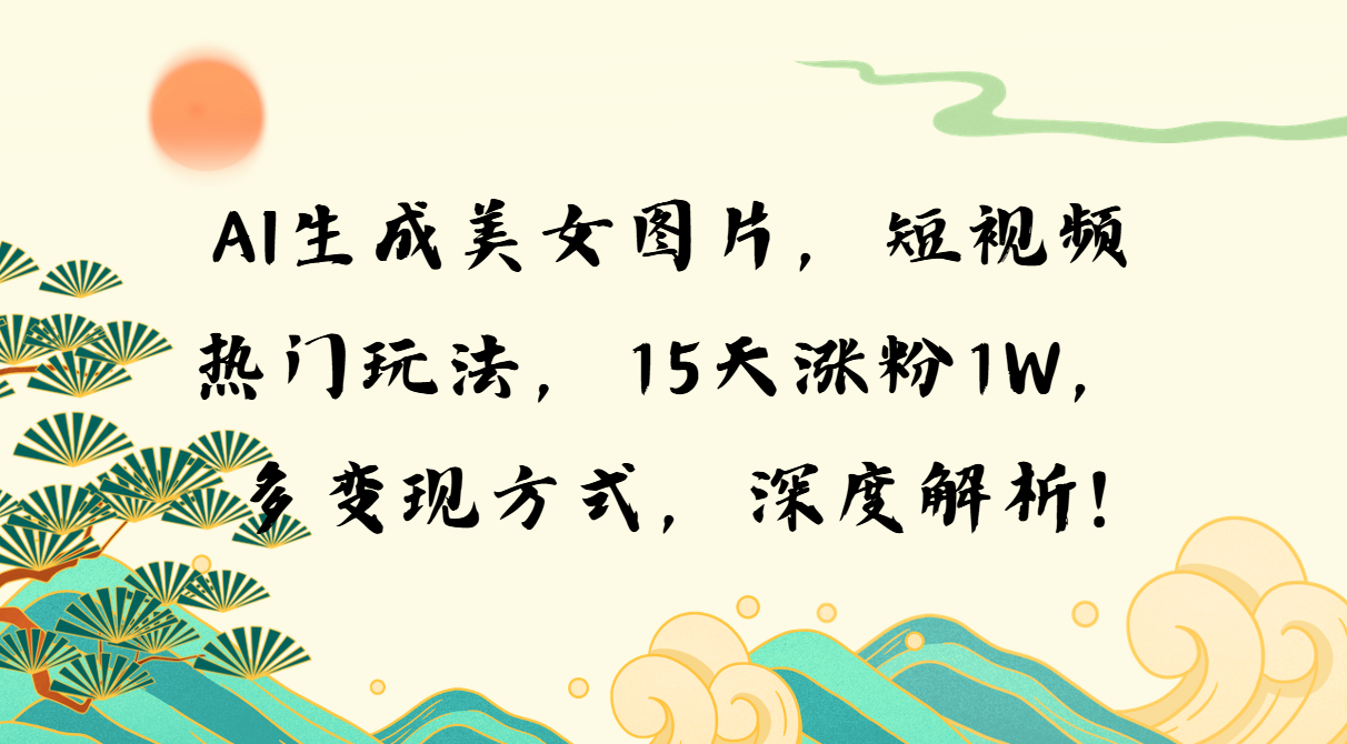 AI生成美女图片，短视频热门玩法，15天涨粉1W，多变现方式，深度解析!-创业资源网