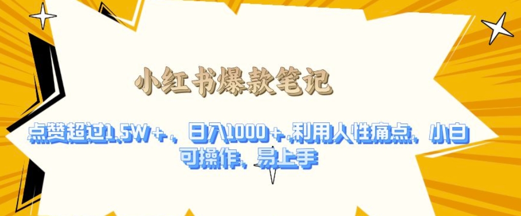 利用人性的痛点，打造爆款笔记，获得点赞超过1.5W+，日入1k【揭秘】-创业资源网