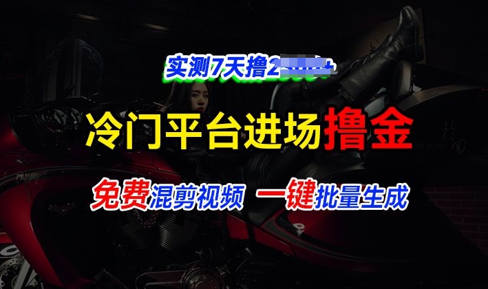 全新冷门平台视频，快速免费进场搞米，通过混剪视频一键批量生成，实测7天撸上千-创业资源网