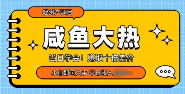 咸鱼大热轻资产类项目，当日学会，赚取十倍差价，小白即可入手-创业资源网