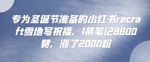 专为圣诞节准备的小红书recraft雪地写祝福，1条笔记8800赞，涨了2000粉-创业资源网