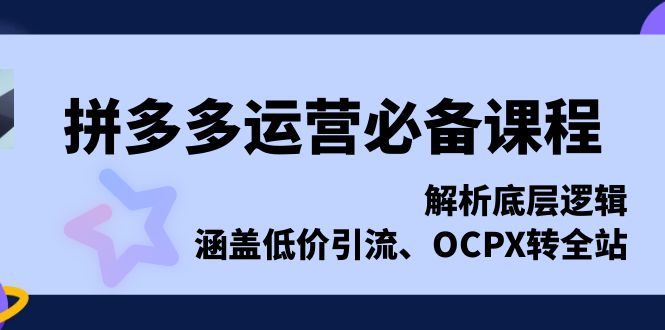 拼多多运营必备课程，解析底层逻辑，涵盖低价引流、OCPX转全站-创业资源网