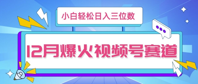 12月视频号爆火赛道，小白无脑操作，也可以轻松日入三位数-创业资源网