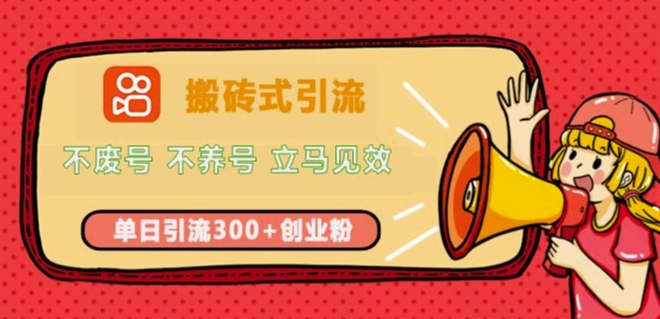 快手搬砖式引流，不废号，不养号，立马见效，单日引流300+精准创业粉-创业资源网