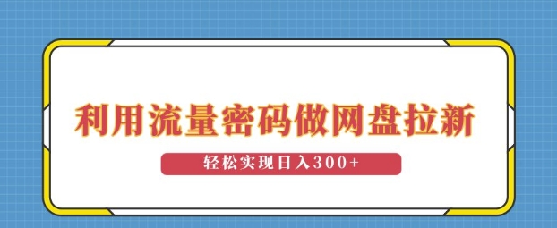 利用流量密码做网盘拉新，操作简单适合0基础小白，轻松实现日入3张-创业资源网