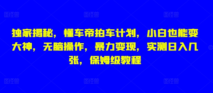 独家揭秘，懂车帝拍车计划，小白也能变大神，无脑操作，暴力变现，实测日入几张，保姆级教程-创业资源网