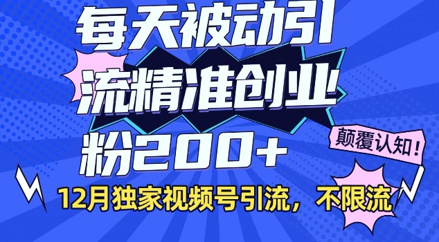 12月独家视频号引流每天被动引流精准创业粉200+不限流-创业资源网