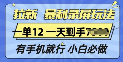 拉新暴利录屏玩法，一单12块，有手机就行，小白必做-创业资源网