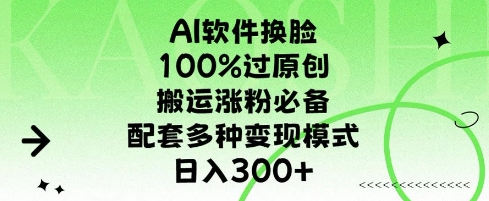 AI软件换L，100%过原创，搬运涨粉必备，配套多种变现模式，日入300+-创业资源网