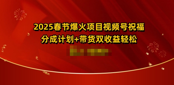 2025春节爆火项目视频号祝福，分成计划+带货双收益，轻松日入多张-创业资源网