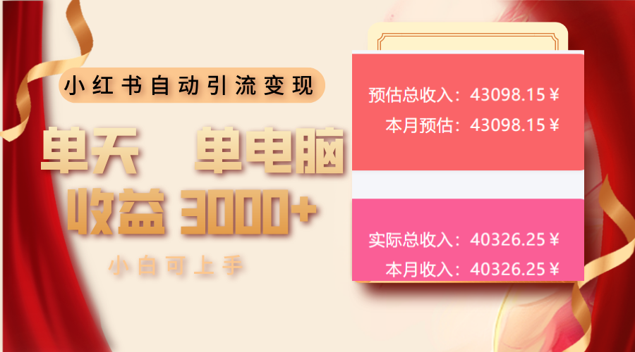 小红书自动引流变现 单天单电脑收益3000+  小白可上手-创业资源网