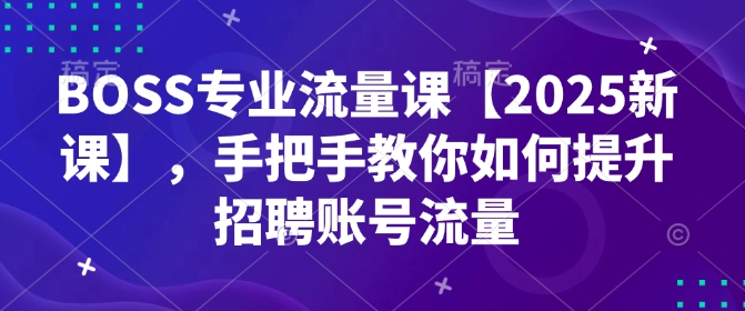 BOSS技术专业总流量课【2025新授课】，教你如何怎样提高招骋账户总流量-创业资源网