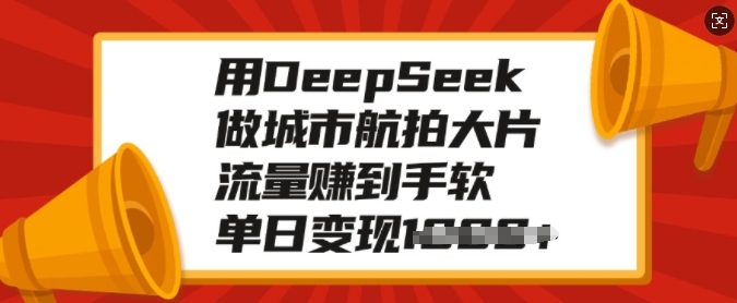 用DeepSeek做城市航拍大面积，总流量赚到手软，单日转现好几张-创业资源网