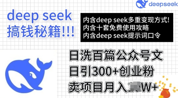 用DeepSeek日洗一百篇微信文章，轻轻松松日引300 自主创业粉，卖项目月入了W-创业资源网