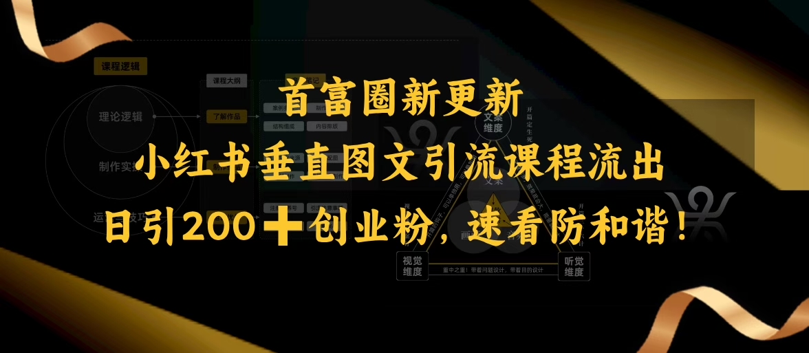 小红书的竖直图文并茂引流课程排出，日引200 自主创业粉，请查收防和睦-创业资源网