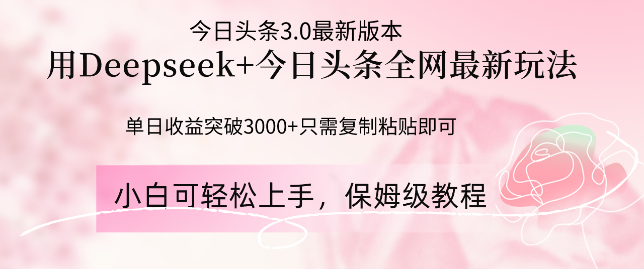 Deepseek融合今日今日头条各大网站全新游戏玩法，单日盈利提升3000 ，只需要简单的…-创业资源网