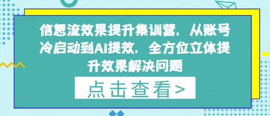 信息流广告实际效果提高训练营，从账户冷启到AI提质增效，全方位立体提高效果处理问题-创业资源网