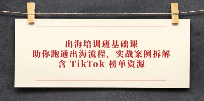 出航培训机构专业课，帮助你跑通出航步骤，实战案例拆卸，含 TikTok 排行榜网络资源-创业资源网