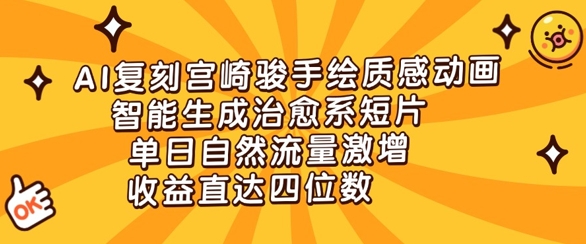 AI还原宫崎骏动漫手绘画层次感动漫，智能化形成治愈系动漫短视频，单日自然搜索流量猛增，盈利直通四位数-创业资源网