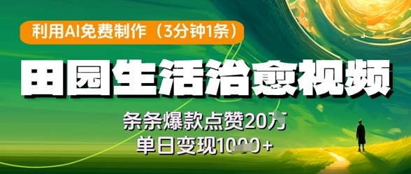 利用AI免费制作田园生活治愈视频，条条爆款点赞20W，单日变现几张-创业资源网