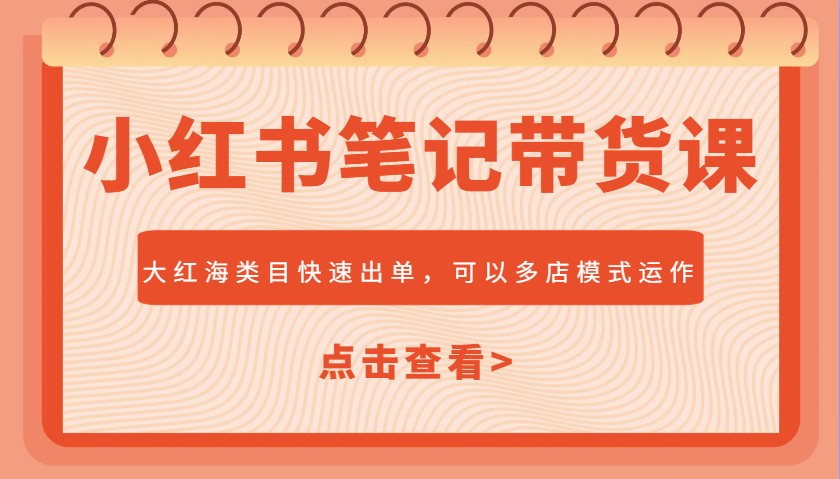 小红书笔记带货课，大红海类目快速出单，市场大，可以多店模式运作-创业资源网