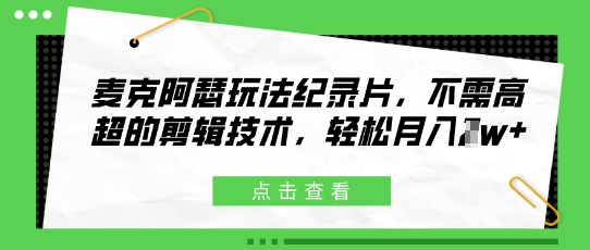 麦克阿瑟玩法纪录片，不需高超的剪辑技术，轻松月入1w+-创业资源网