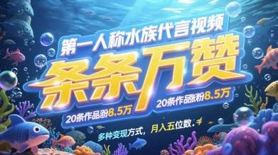 第一人称水族用品品牌代言短视频，一条条万赞，20条著作增粉7.8W，多种多样变现模式月入五位数-创业资源网