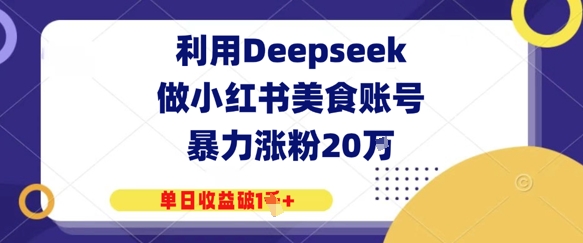 运用Deepseek做小红书美食账户，暴力行为增粉20W，单日盈利破1K-创业资源网
